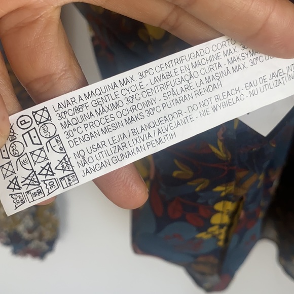 Zara Trafaluc Blouse Long Sleeve Floral Fall colors ruched neck and sleeves XS - Picture 10 of 11